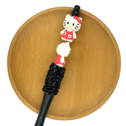 Silicone 3D Focal Beads White Cat Wearing Red Dress with Bow 2