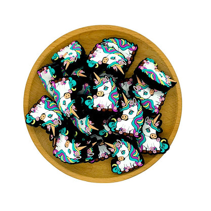 20pcs Silicone Focal Beads Unicorn Sitting Pose with Flower Details 2