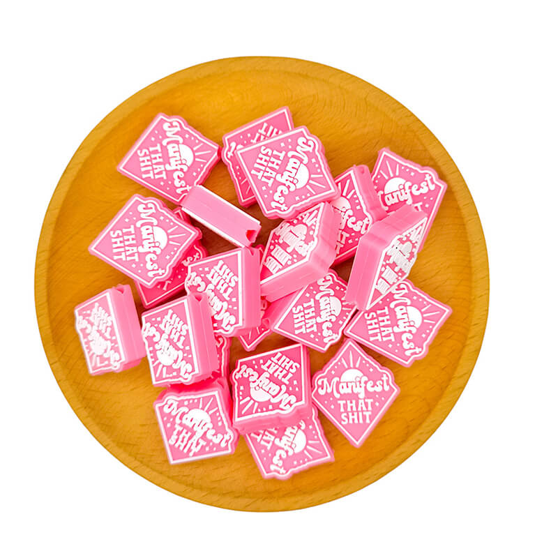 Silicone Focal Beads Manifest Text Diamond Shape Raised Design 2