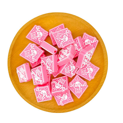 Silicone Focal Beads Manifest Text Diamond Shape Raised Design 2