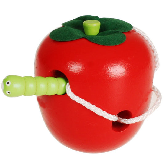 Wooden Montessori Toys Apple Threading Toy for Toddlers