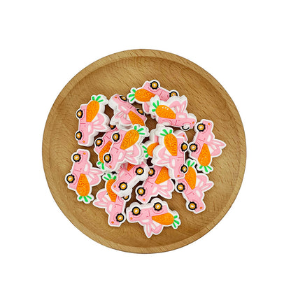 20pcs Silicone Focal Beads Rabbit Carrot Car Happy Easter Text 2