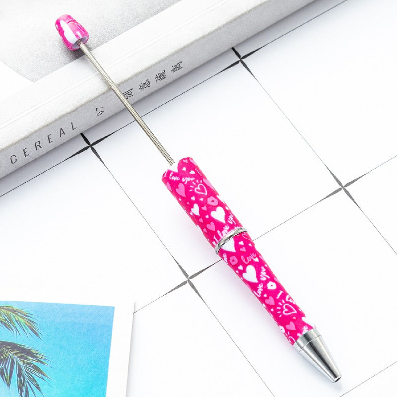 Valentine's Day Heart Print Beadable Ballpoint Pens 14.4cm DIY 16
