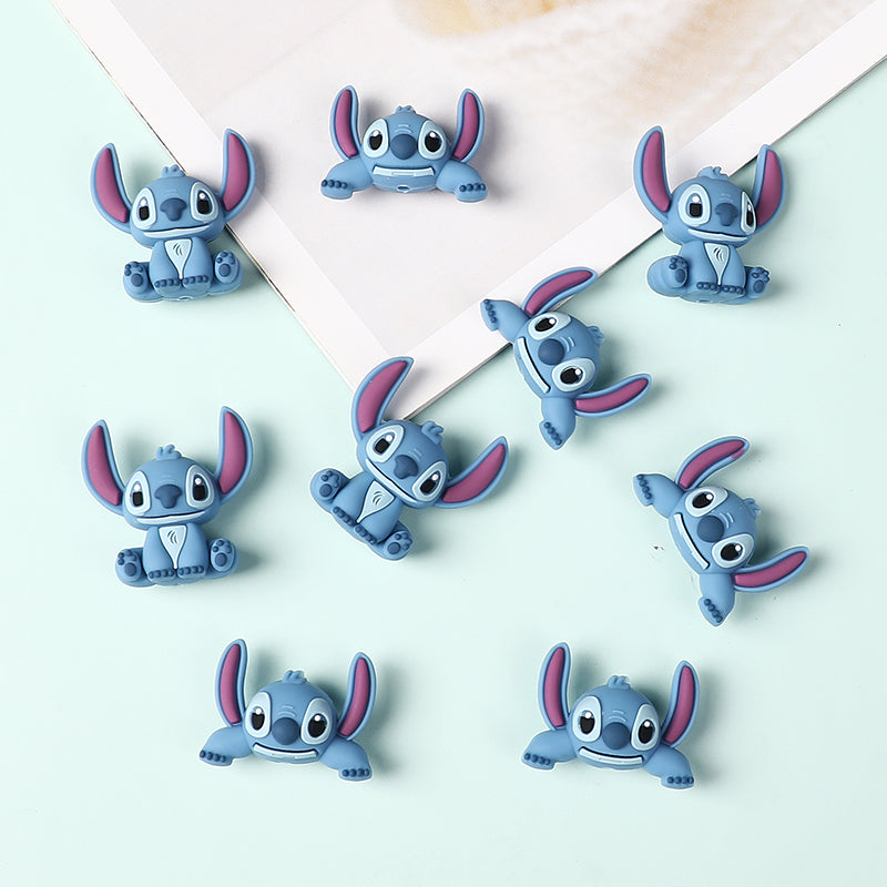 20Pcs Silicone 3D Focal Beads Blue Alien Character Large Ears Half-Lying Posture 4