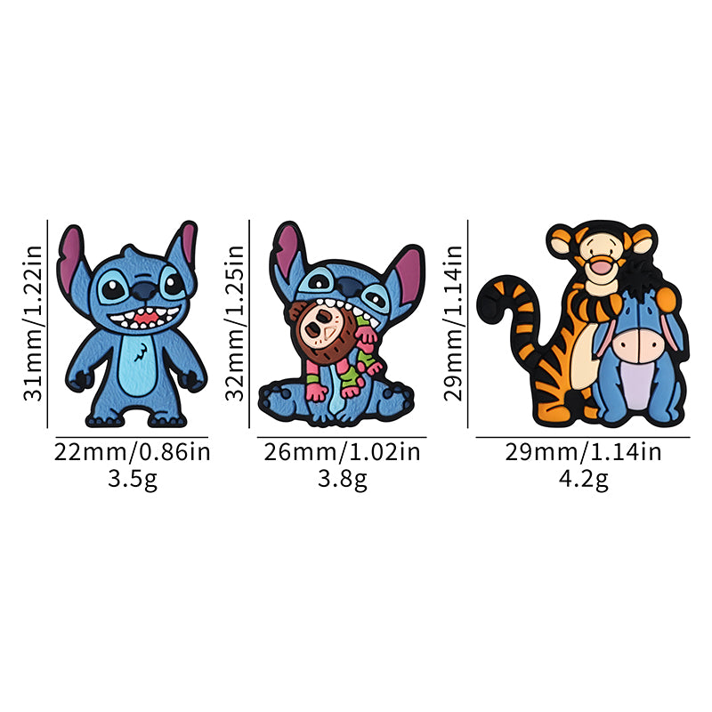 20Pcs Silicone Focal Beads Blue Alien Character Large Ears Sitting Pose and Blue Donkey with Tiger Companion 9