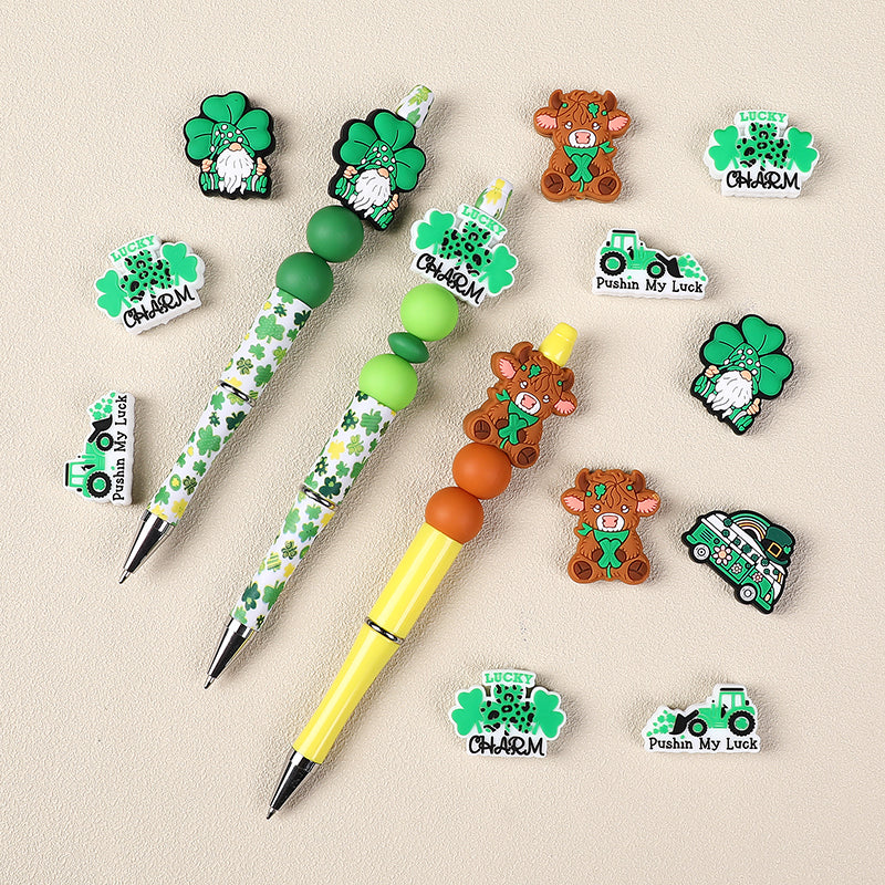Silicone Focal Beads Saint Patrick Day Clover Highland Cattle Design 8