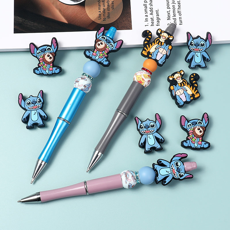 20Pcs Silicone Focal Beads Blue Alien Character Large Ears Sitting Pose and Blue Donkey with Tiger Companion 7