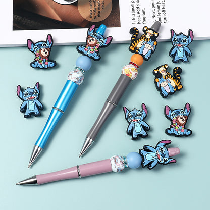 20Pcs Silicone Focal Beads Blue Alien Character Large Ears Sitting Pose and Blue Donkey with Tiger Companion 7