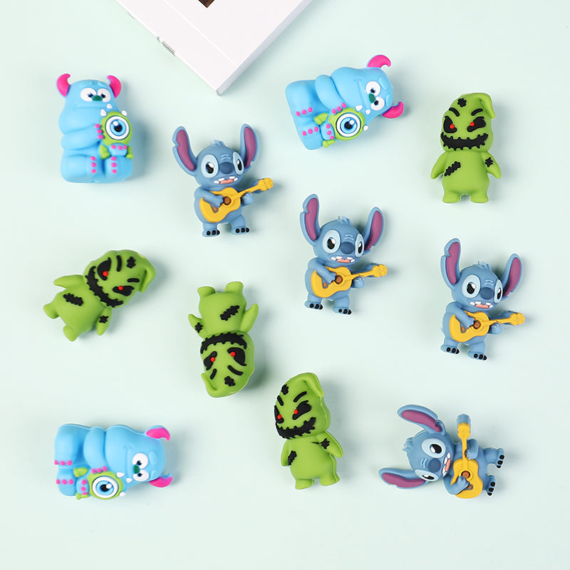 20Pcs Silicone 3D Focal Beads Blue Alien Character Large Ears Various Poses 4