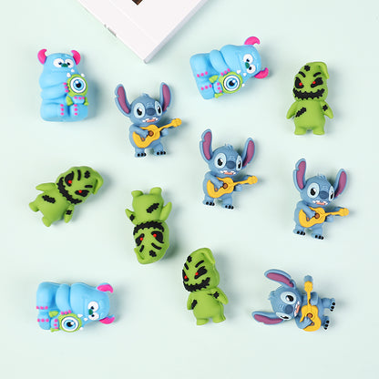 20Pcs Silicone 3D Focal Beads Blue Alien Character Large Ears Various Poses 4