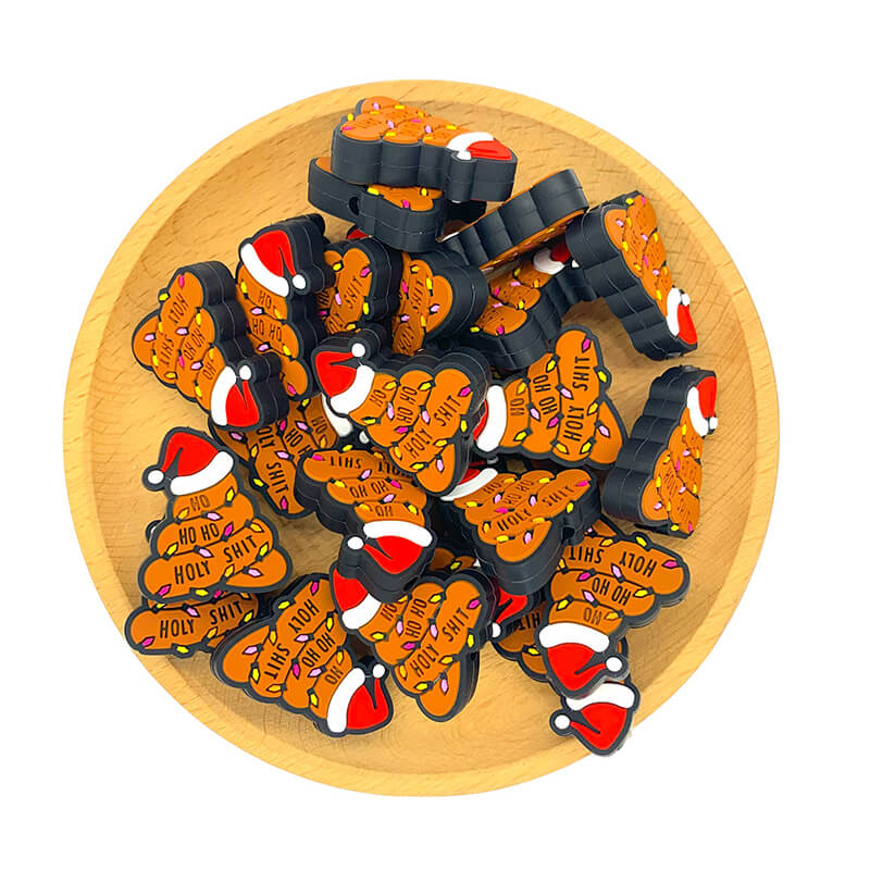 Silicone Focal Beads Christmas Poop Stack Wearing Santa Hat 2