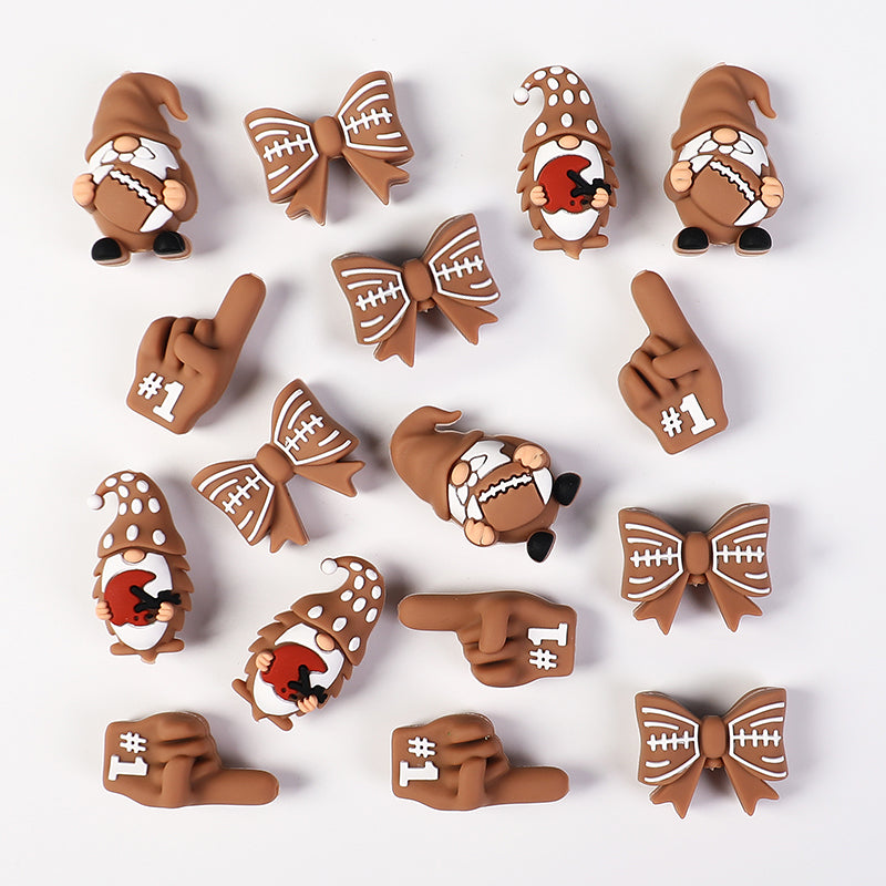 20Pcs Silicone 3D Focal Beads Rugby Bow and Helmet Dwarf Design 4
