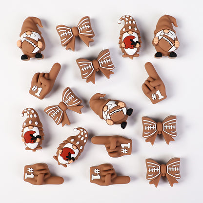 20Pcs Silicone 3D Focal Beads Rugby Bow and Helmet Dwarf Design 4