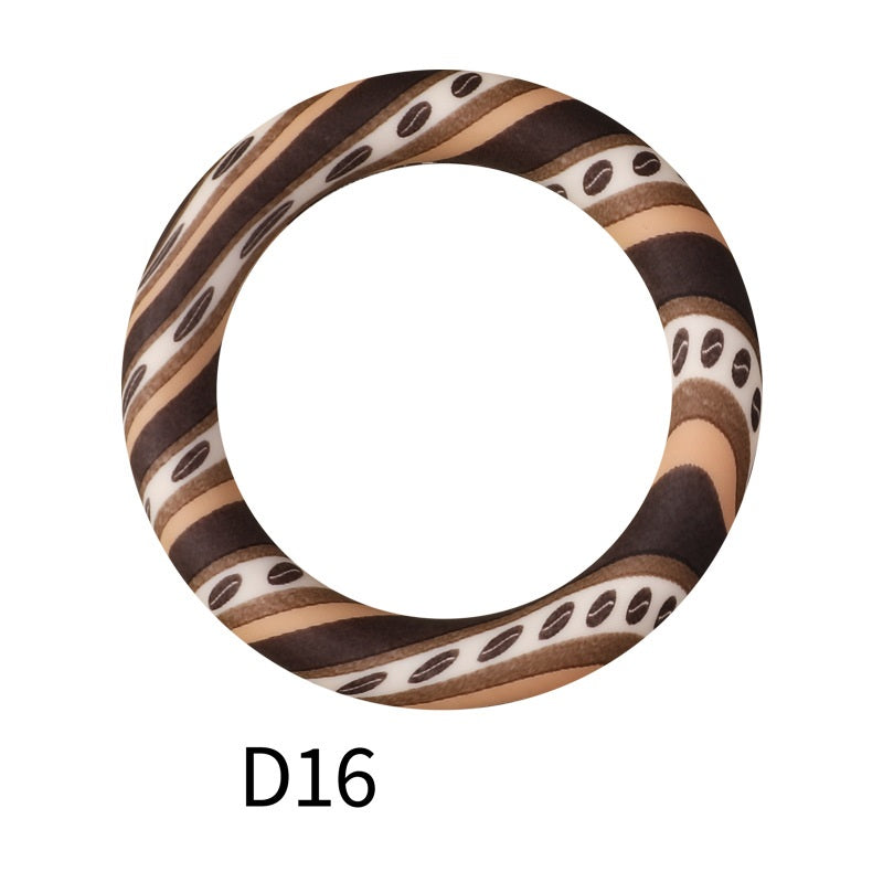 65mm Printed Silicone Beads Ring Shape Printed Design 22