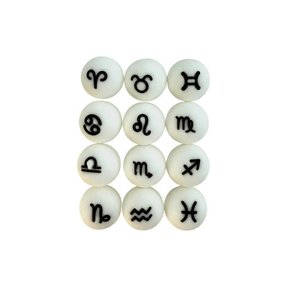 1 Set Silicone Focal Beads Twelve Constellation Symbol 15mm Round Shape 10