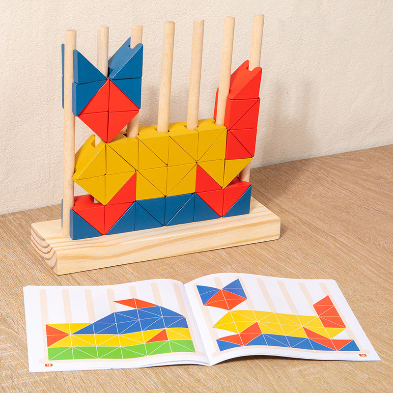 Wooden Montessori Toys Rainbow Triangle Building Blocks Educational 6