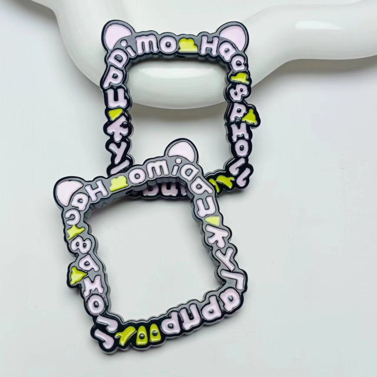 5Pcs 50x57mm Hand Painted Cat Photo Frame Acrylic Beads 3