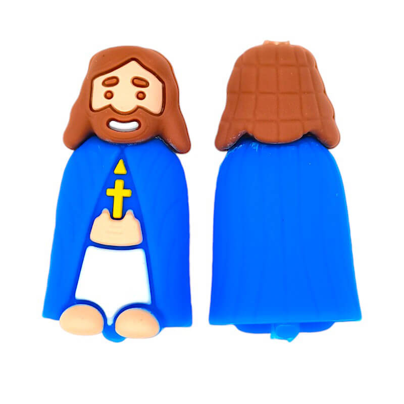 Silicone 3D Focal Beads Blue Cloak King Holding Cross