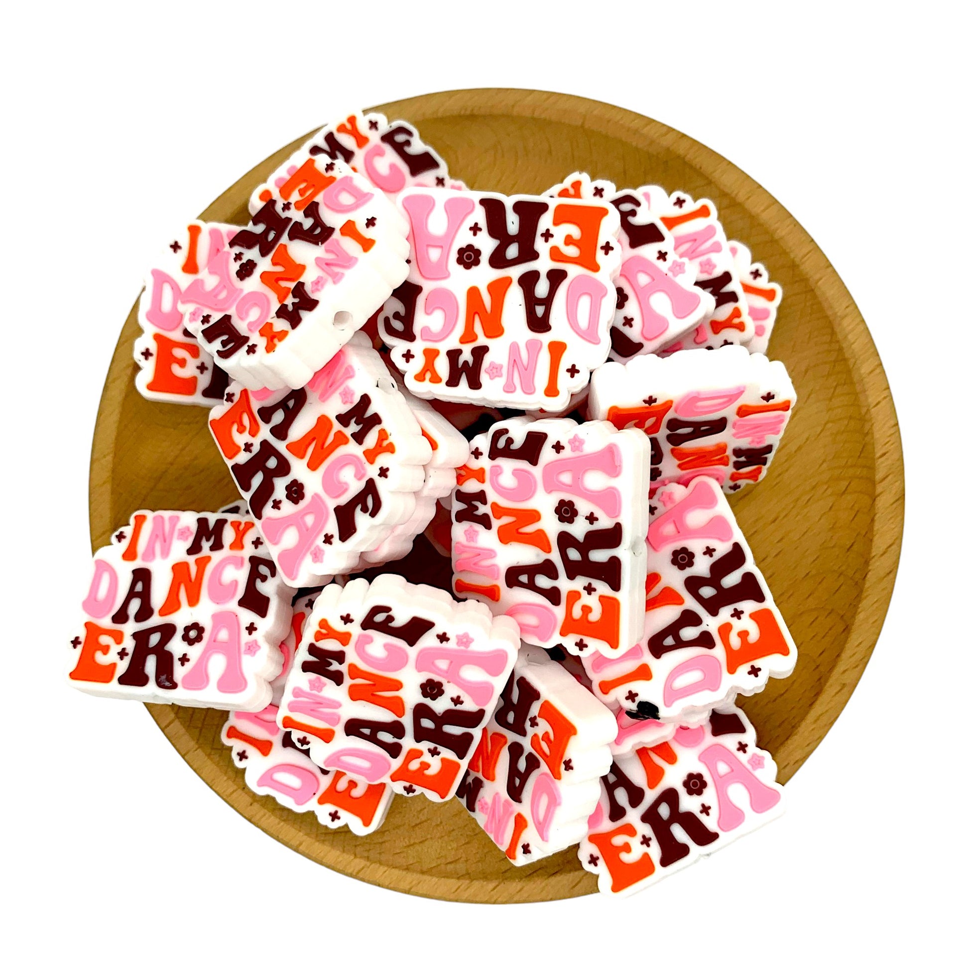 20pcs Silicone Focal Beads Dance Era Letters Text Design 2