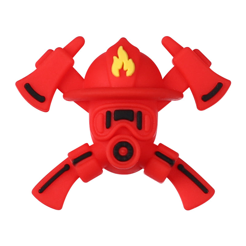 20Pcs Silicone 3D Focal Beads Fire Fighting Theme Wearing Fire Helmet and Crossed Axes 13