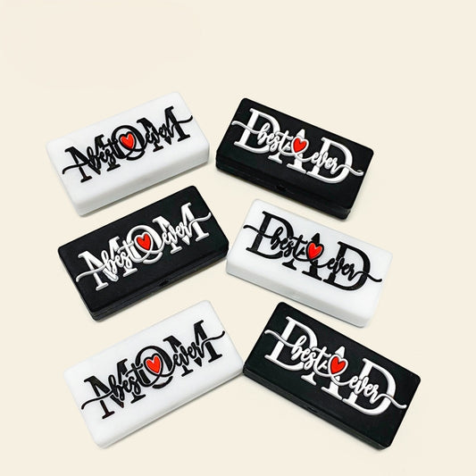20Pcs Silicone Focal Beads Love Dad Or Mom Rectangular Design
