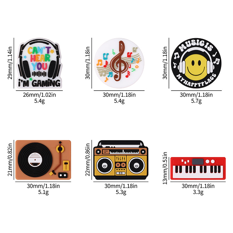 Silicone Focal Beads Music Themed Instrument Variety Set 8