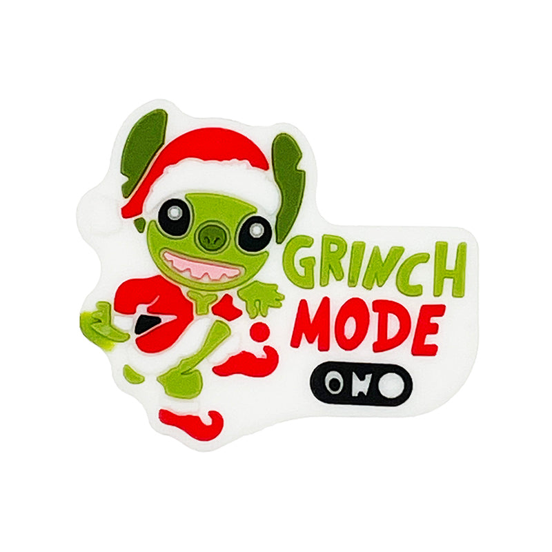 20pcs Silicone Focal Beads Green Furry Character Scowling Face With Text Grinch Mode