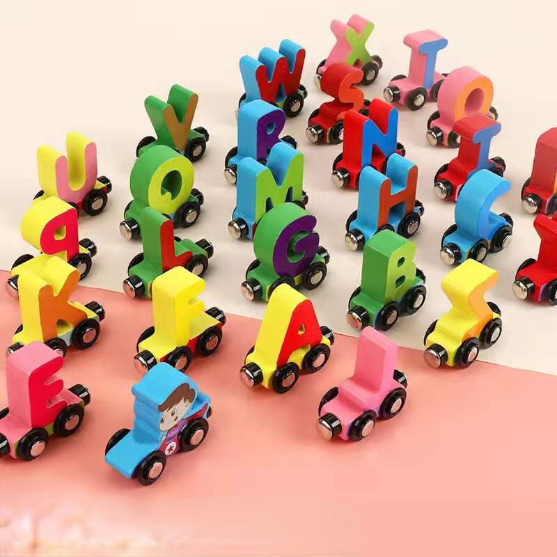 Wooden Building Blocks Magnetic Digital Letters Educational Toy Car 7