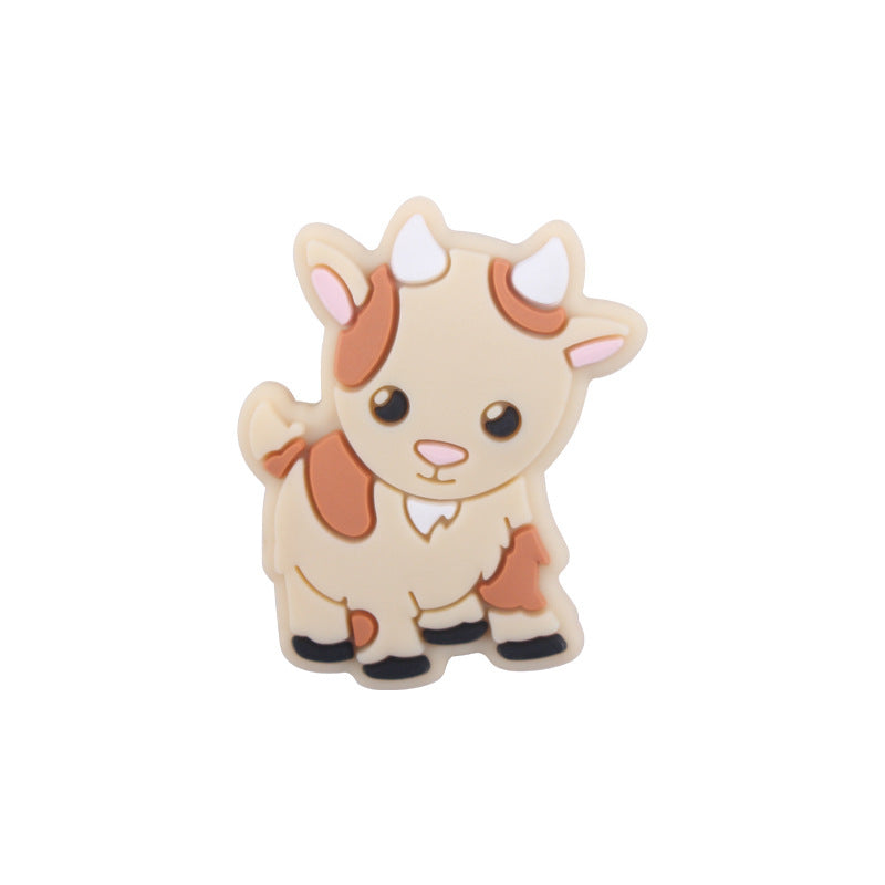 20pcs Silicone Focal Beads Cartoon Bull Beige and White Design