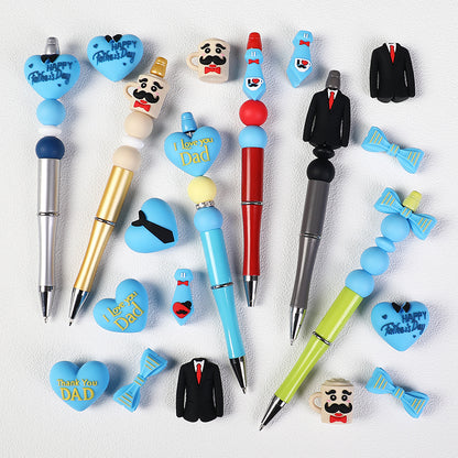 20Pcs Silicone 3D Focal Beads Father's Day Heart Tie Bow Designs 8