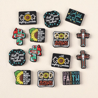 Silicone Focal Beads Jesus Faith Cross With Religious Text Designs 11