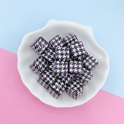 10pcs 16mm Houndstooth Pattern Square Acrylic Beads Jewelry Making 6