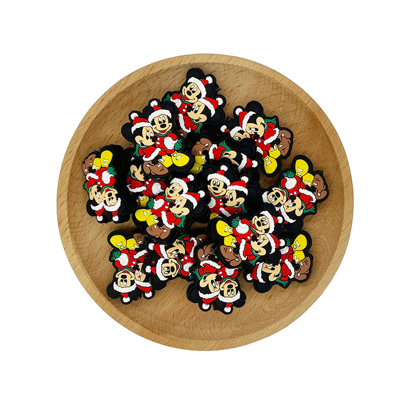 20pcs Silicone Focal Beads Christmas Round Ear Mouse Couple Wearing Santa Hats 2