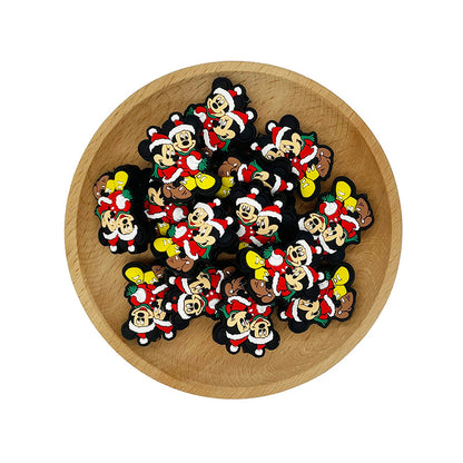 20pcs Silicone Focal Beads Christmas Round Ear Mouse Couple Wearing Santa Hats 2