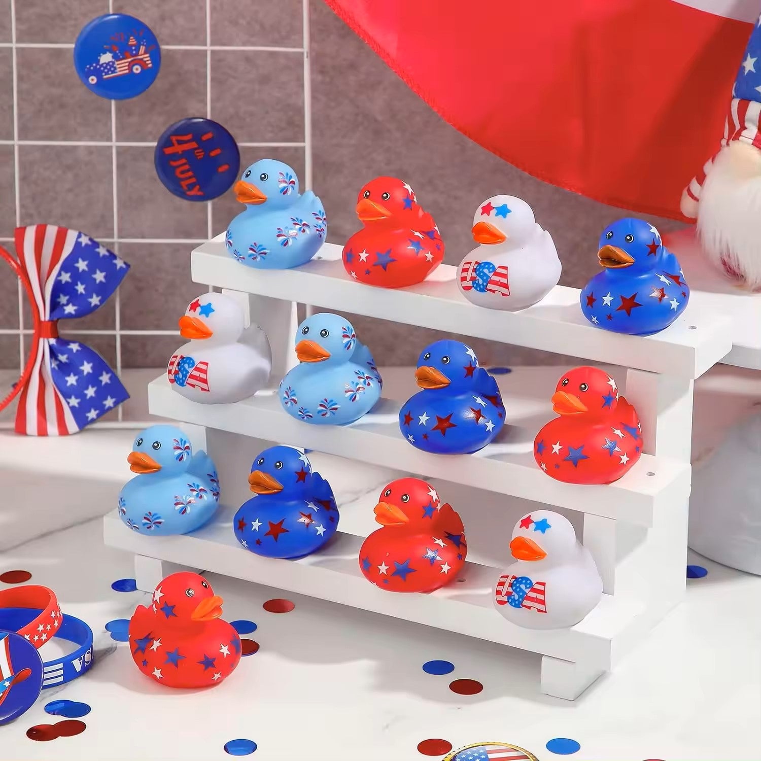 US Independence Day Vinyl Pinch Squeaks Rubber Duck Party Favor 100pcs 2