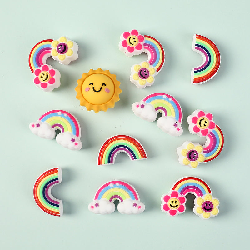 20Pcs Silicone 3D Focal Beads Smiling Sun Rainbow Flowers Holding White Cloud 5