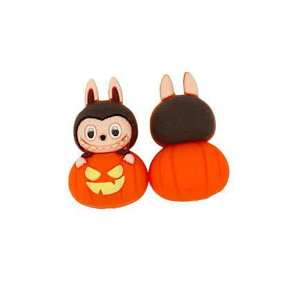 20Pcs Silicone 3D Focal Beads Halloween Pumpkin Labub Character Sitting Pose