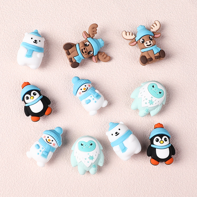 20Pcs Silicone 3D Focal Beads Polar Bear Snow Monster Winter Theme 3