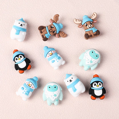 20Pcs Silicone 3D Focal Beads Polar Bear Snow Monster Winter Theme 3