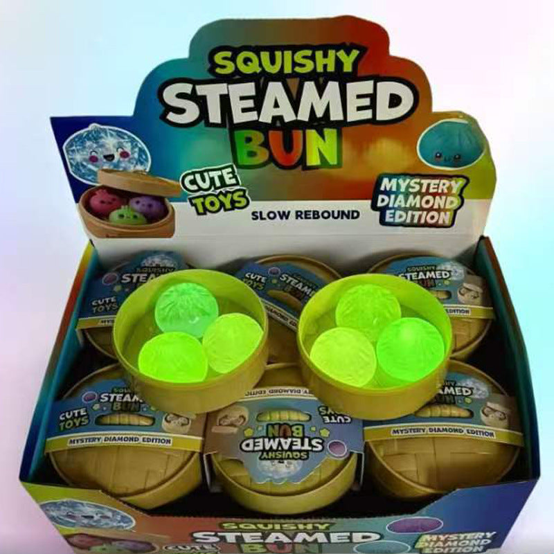 Squishy Steamed Bun Sensory Stress Ball Toy with 3 Glow-in-the-Dark Buns