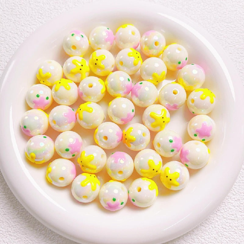 5pcs 16mm Cartoon Round Acrylic Beads Hand-Painted for Jewelry Making 9
