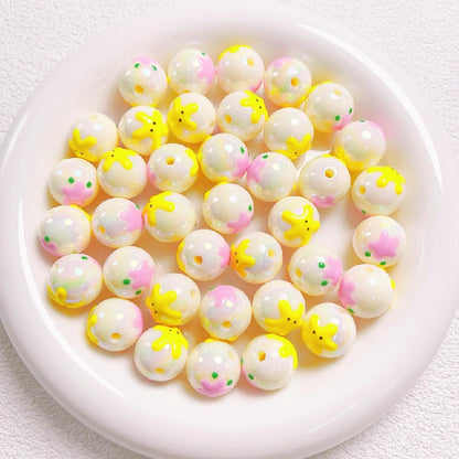 5pcs 16mm Cartoon Round Acrylic Beads Hand-Painted for Jewelry Making 9
