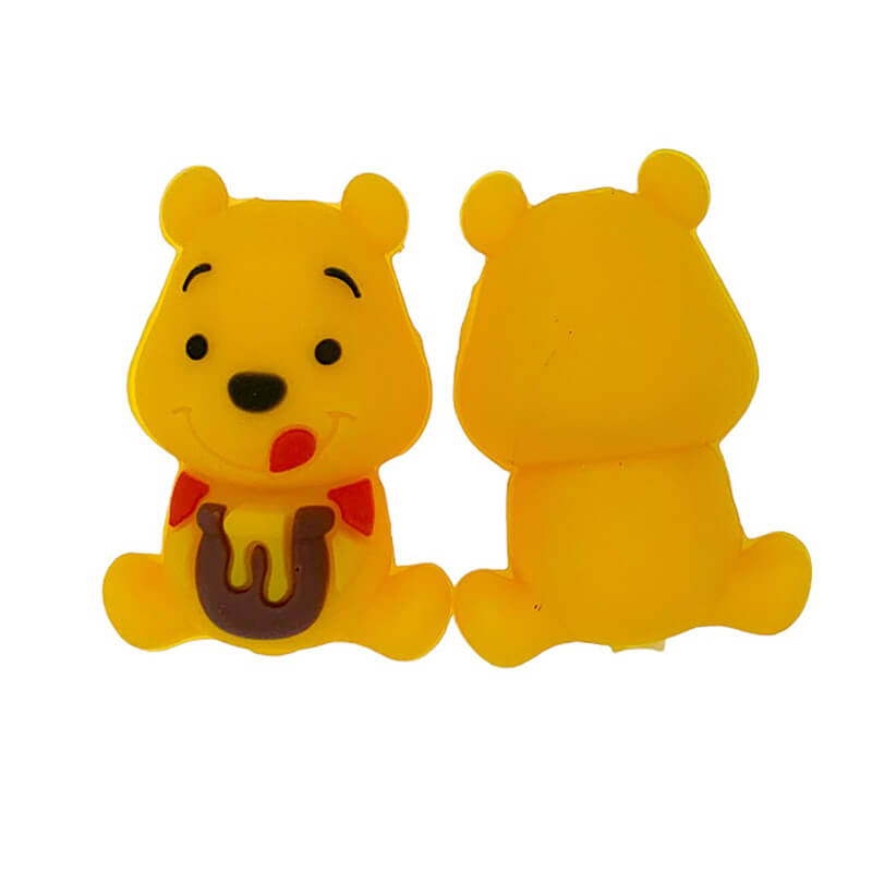 Silicone 3D Focal Beads Yellow Bear Round Ears Holding Honey Pot