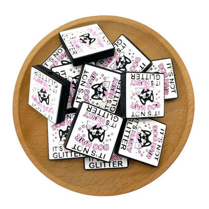 20pcs Silicone Focal Beads Husky Dog Square Text Glitter 2