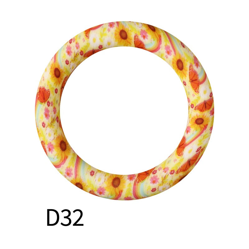 65mm Printed Silicone Beads Ring Shape Printed Design 38
