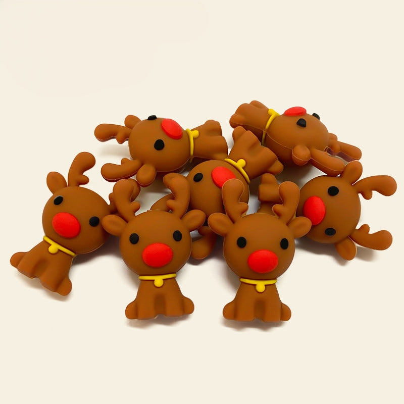 20Pcs Silicone 3D Focal Beads Christmas Mini Elk Brown