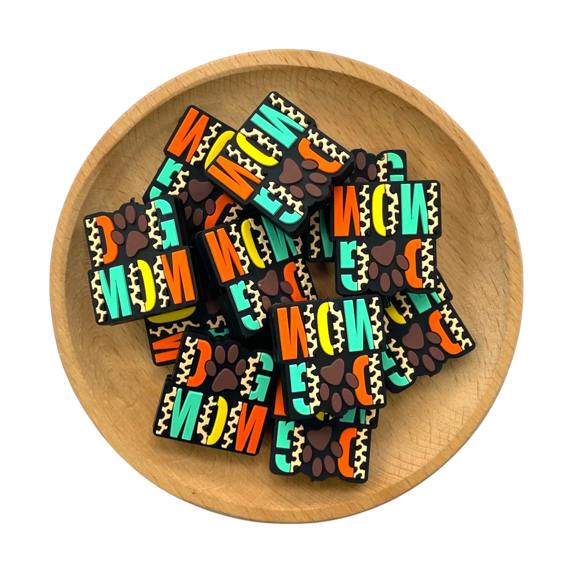 20pcs Silicone Focal Beads Dog MOM Paw Print Design 2