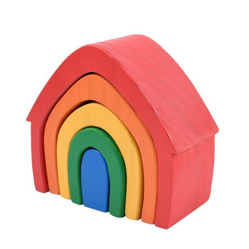 Wooden Building Blocks Rainbow House Educational Toy