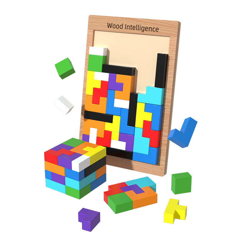 Wooden 3D Puzzle Tetris Educational Toy for Kids