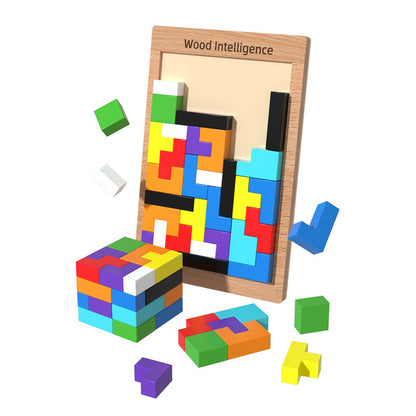 Wooden 3D Puzzle Tetris Educational Toy for Kids